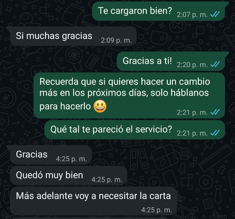 Captura de WhatsApp: clienta confirma que su currículum quedó muy bien