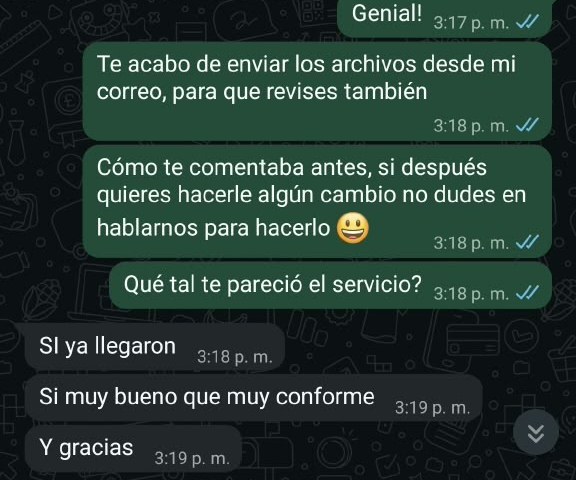 Captura de WhatsApp: cliente se muestra muy conforme con su currículum